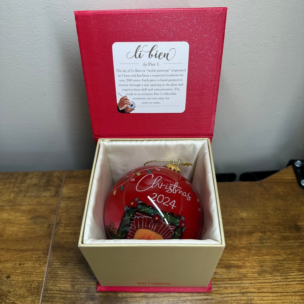Pier 1 Li Bien 2024 Christmas Ornament Hand Painted Glass Santa Snowman Red Box